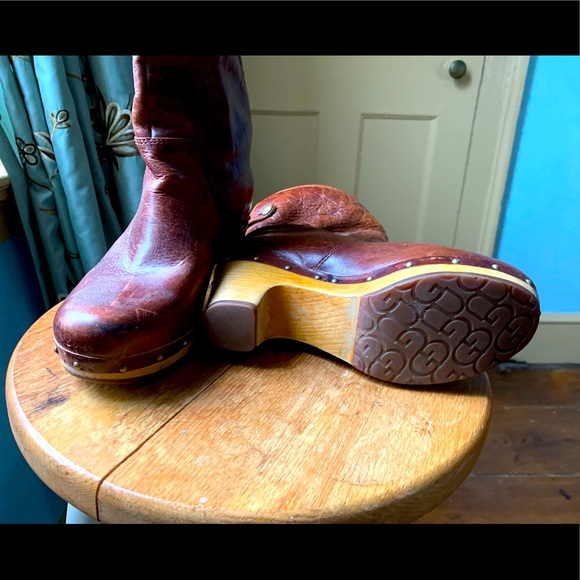 UGG Shoes - Unique platform mod-calf UGG size 5 1/2 100% leather, faux fur interior.